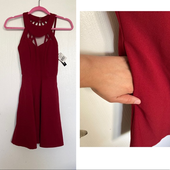 New Speechless Illusion Neckline Scuba Crepe Fit-and-Flare Mini Dress - Picture 2 of 3